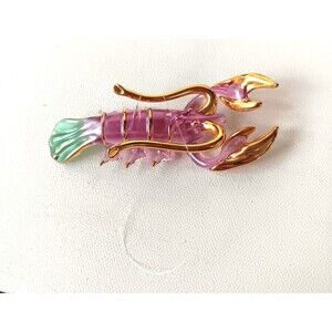 Hand Blown Art Glass Lobster Ornament Green Purple Pink Gold